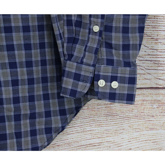 TownCraft Mens Size Large Wrinkle Free Button Up Long Sleeve Plaid Shirt Navy - Picture 3 of 7